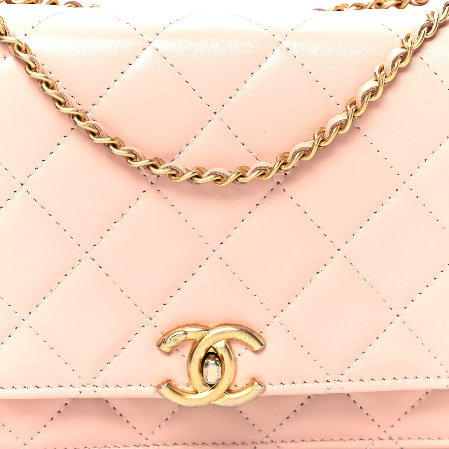 Chanel Calfskin Quilted Perfect FIt Wallet On Chain WOC Light Pink