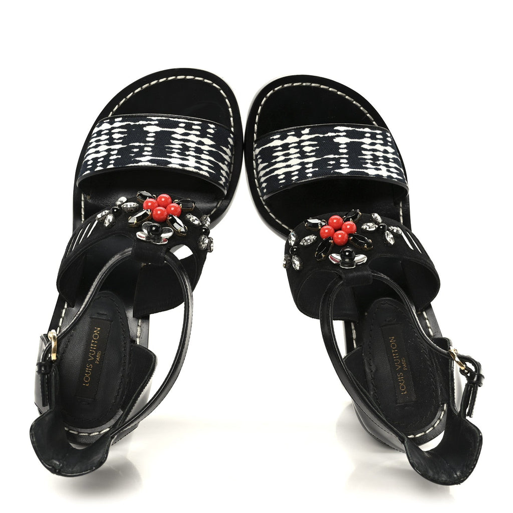 Louis Vuitton Calfskin Suede Frontpier Ankle Strap Sandals 37 Black