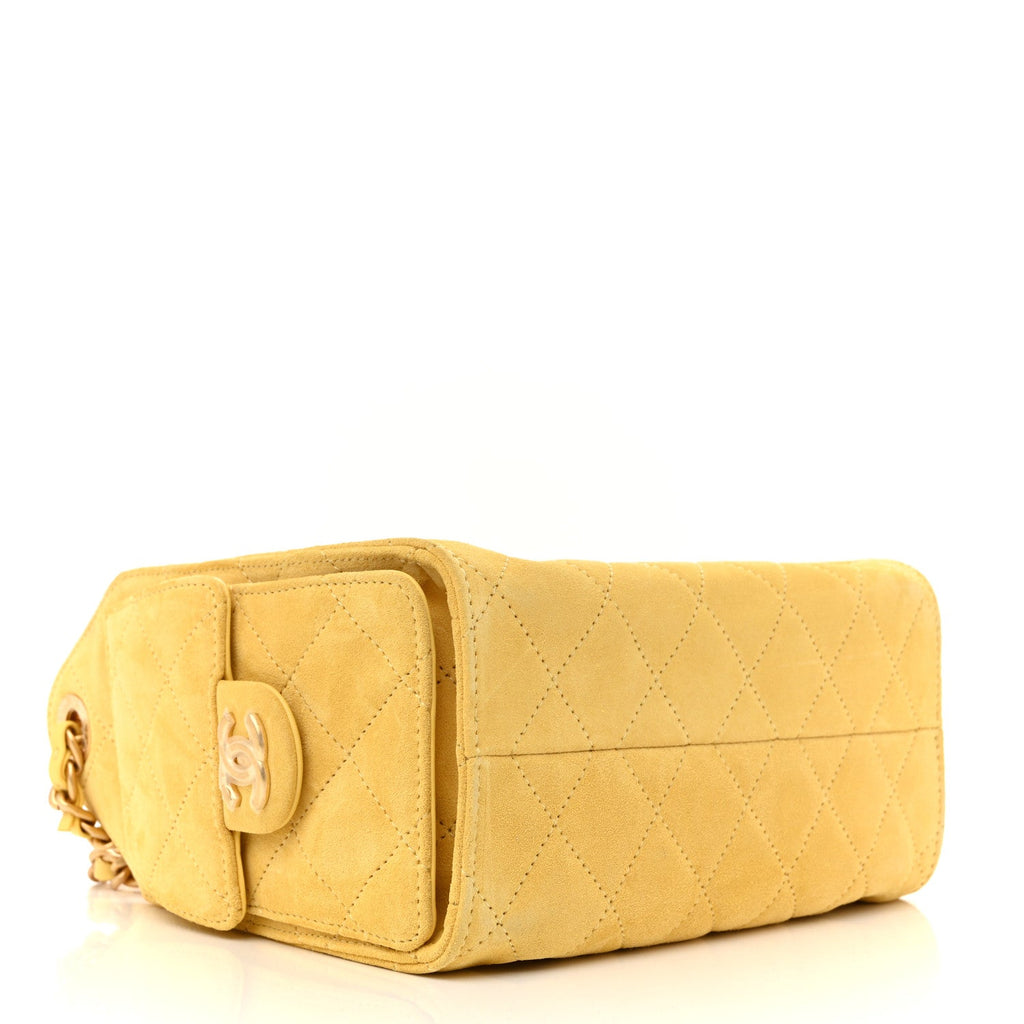 Chanel Suede Quilted Mini Chanel 25 Handbag Yellow