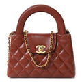 Chanel Shiny Aged Calfskin Quilted Nano Kelly Shopper Brown