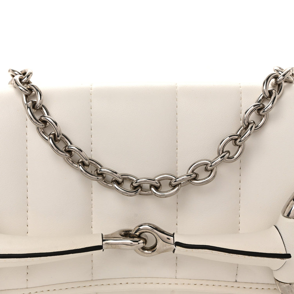 Gucci Nappa Vertical Matelasse Medium Maxi Horsebit Chain Shoulder Bag Mystic White