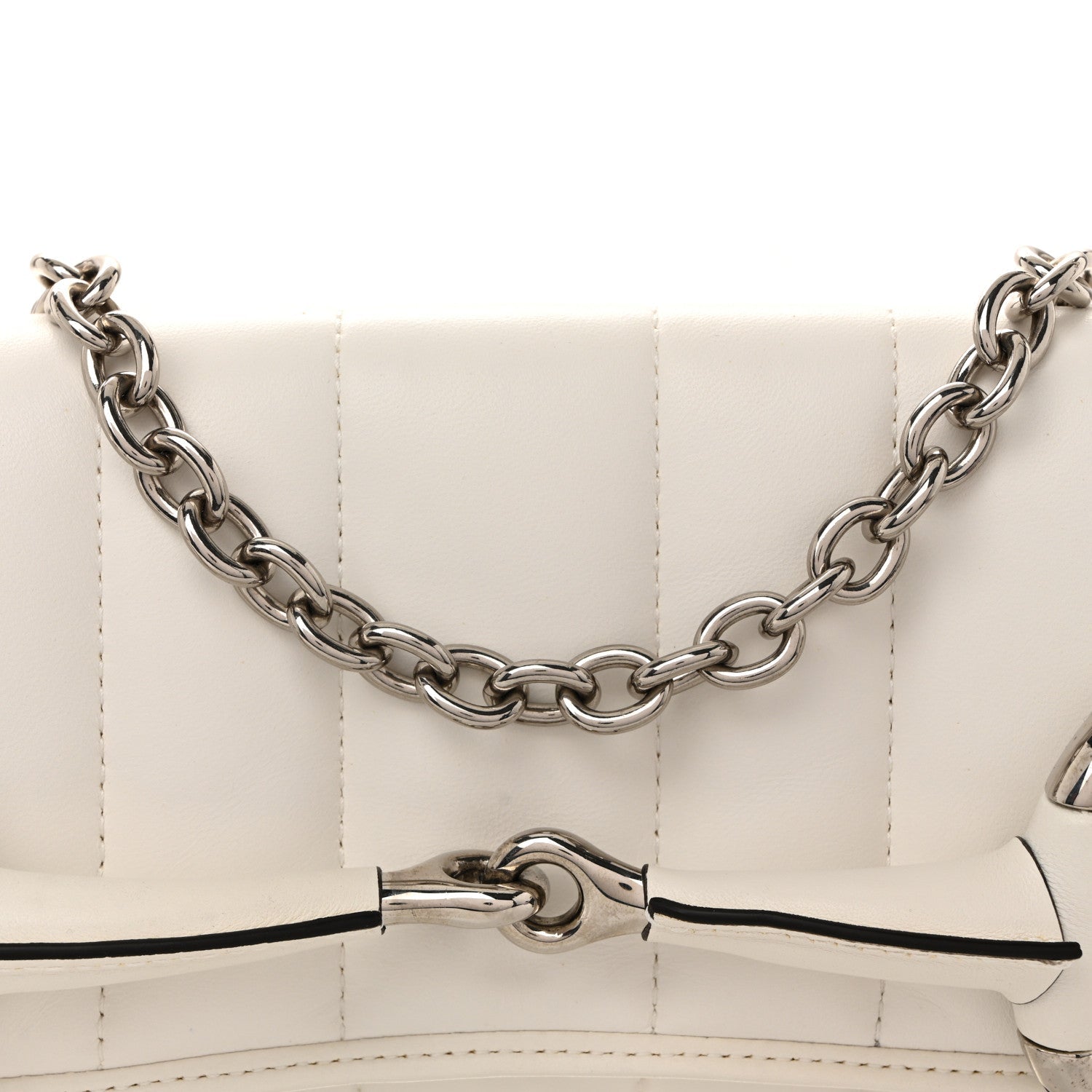 Gucci Nappa Vertical Matelasse Medium Maxi Horsebit Chain Shoulder Bag Mystic White