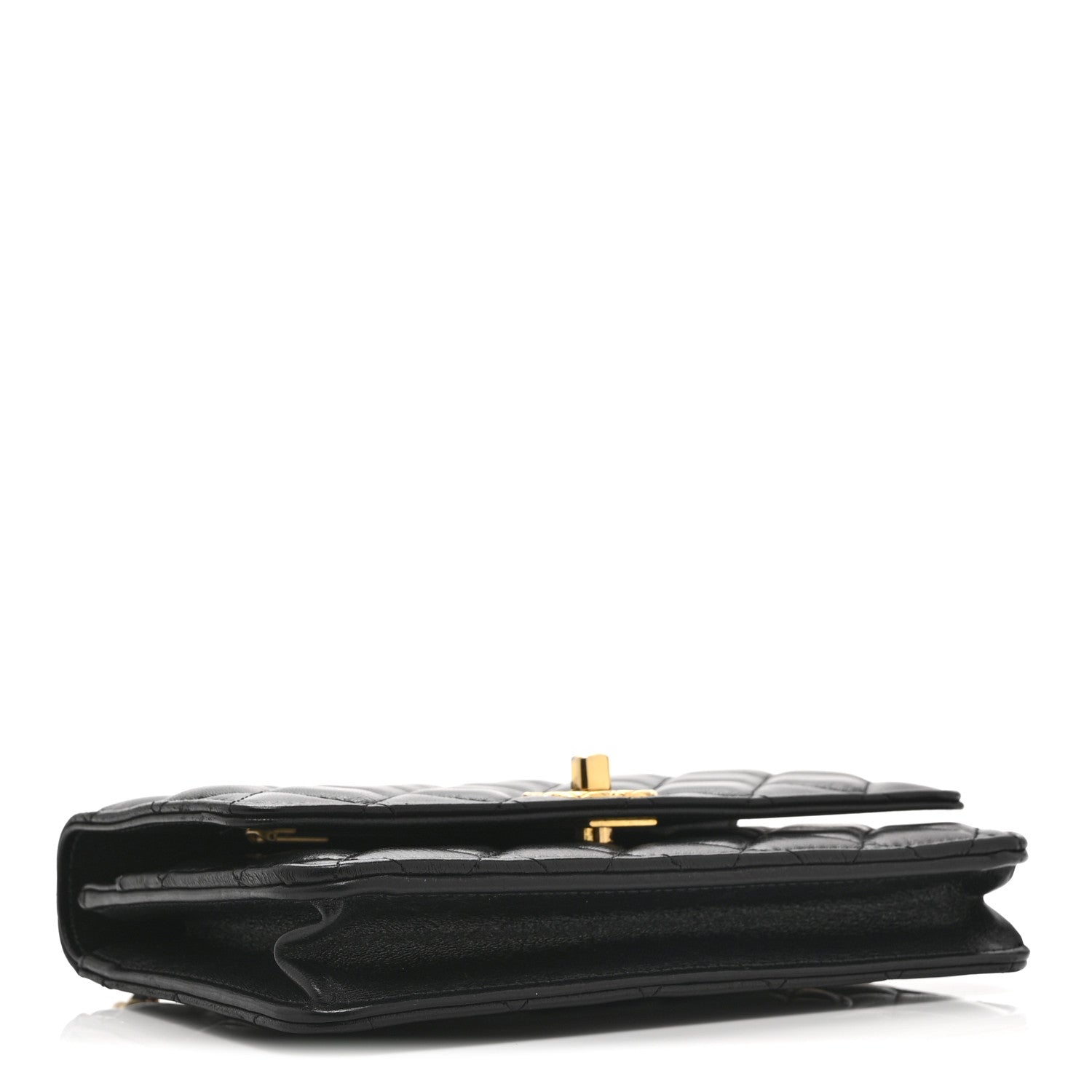 Chanel Shiny Lambskin Quilted Dynasty Wallet On Chain WOC Black