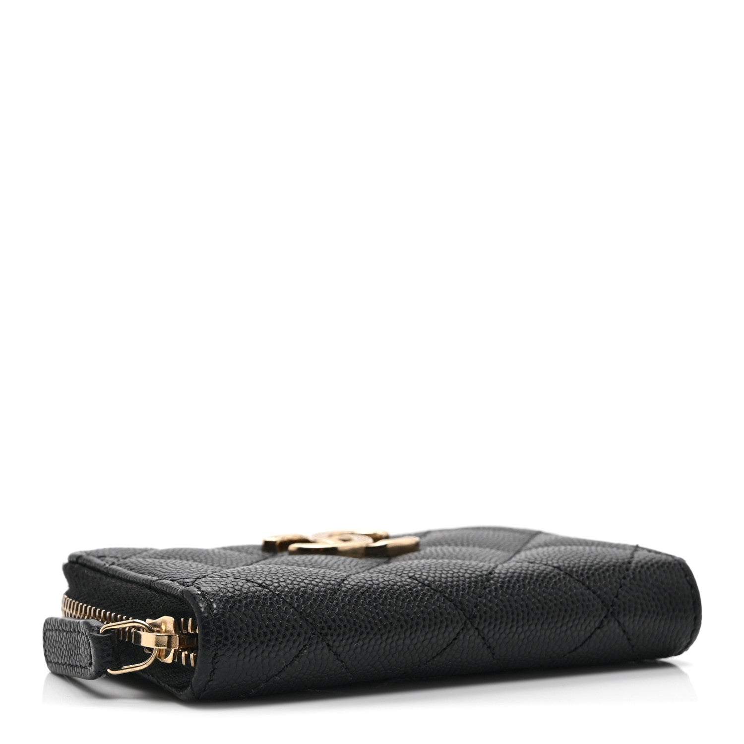 Caviar Quilted Striated CC Zip Coin Purse Black