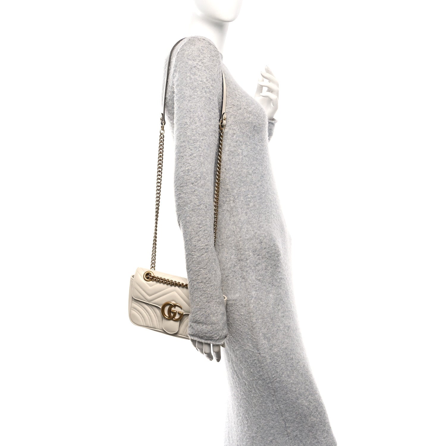 Gucci Calfskin Matelasse Mini GG Marmont Shoulder Bag White