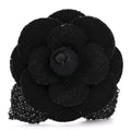 Chanel Tweed Camellia Pin Brooch Black