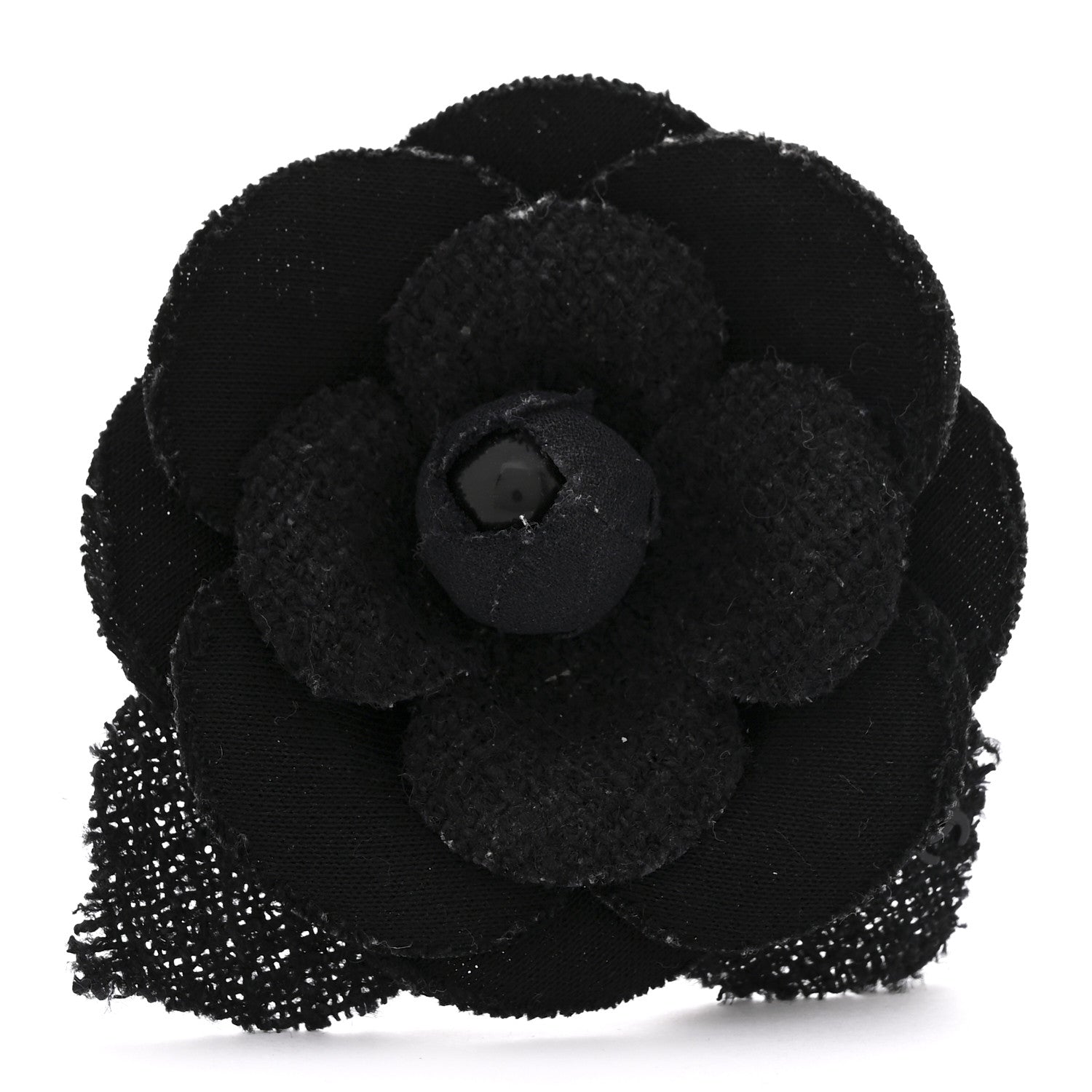 Chanel Tweed Camellia Pin Brooch Black