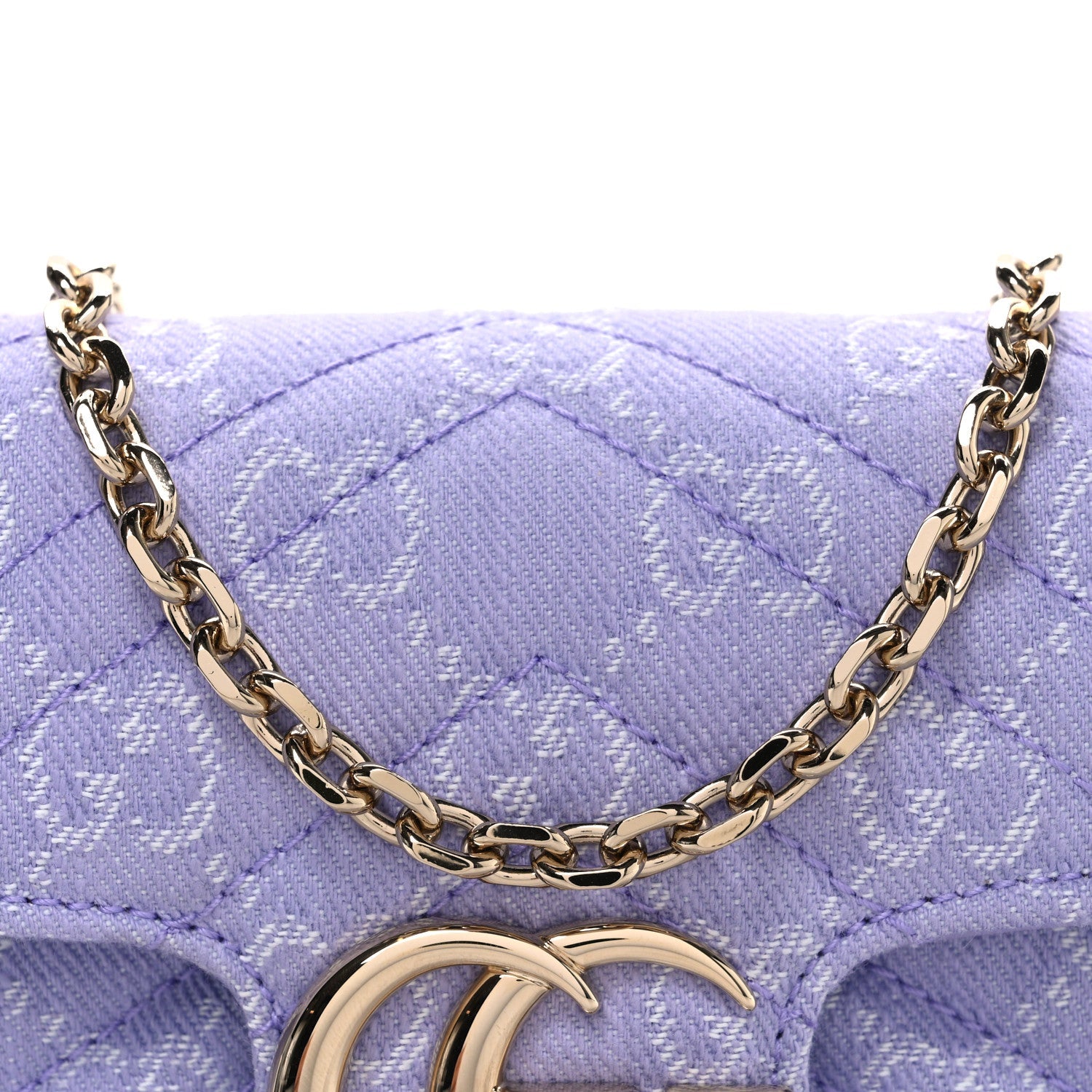 Gucci Denim GG Monogram Mini GG Marmont Shoulder Bag Light Purple