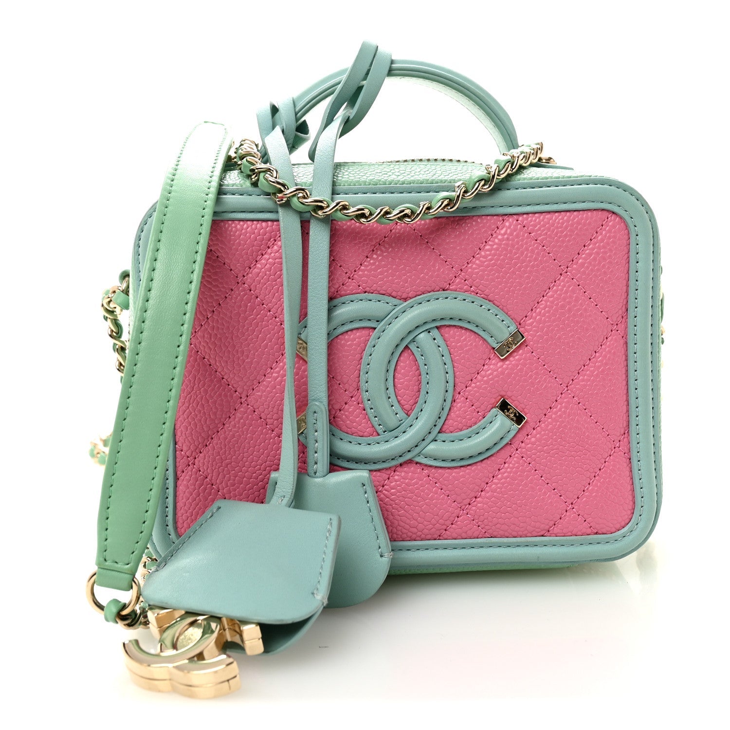 Chanel Caviar Quilted Small CC Filigree Vanity Case Pink Green Blue