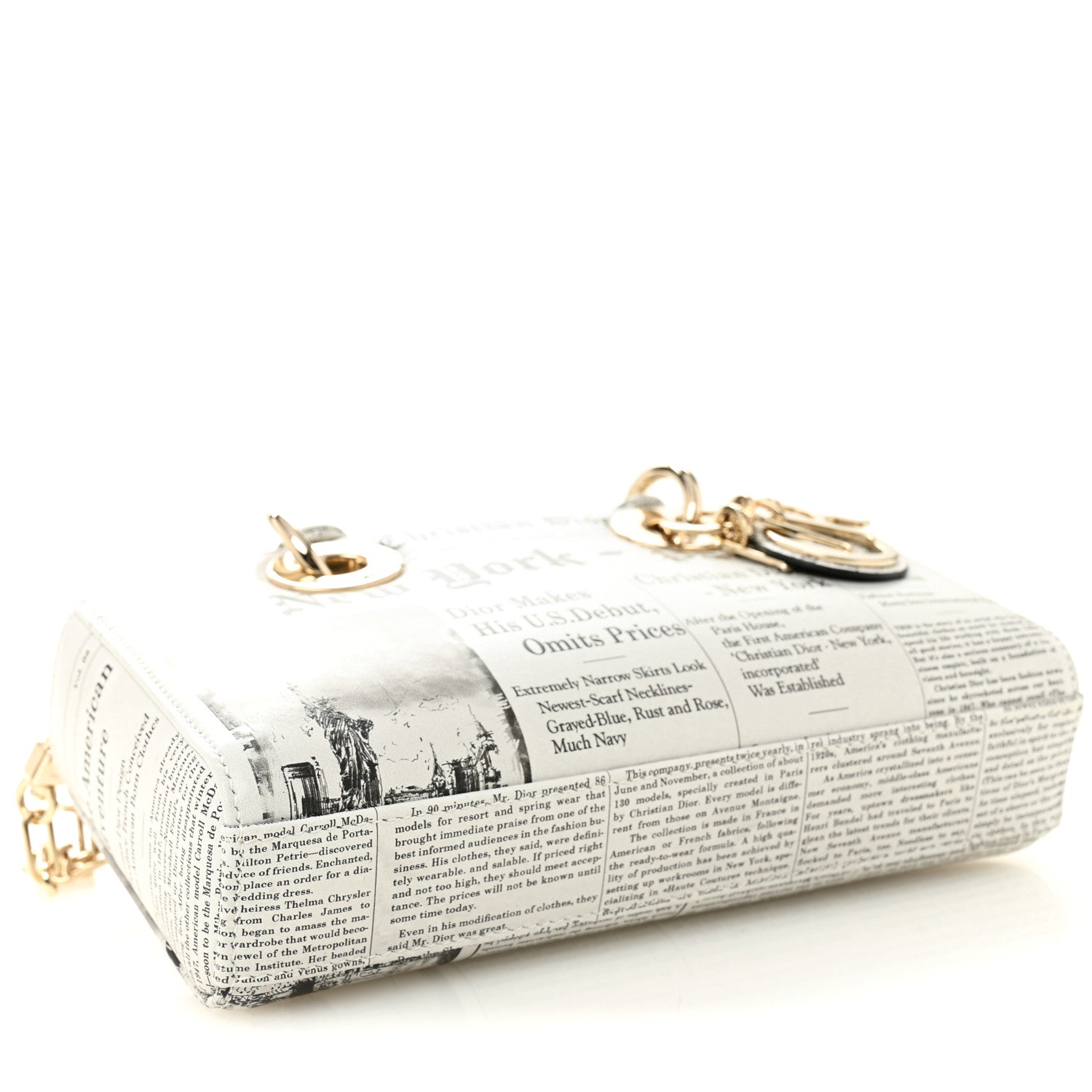Christian Dior Calfskin Newspaper Printed Small Lady D-Joy Black White