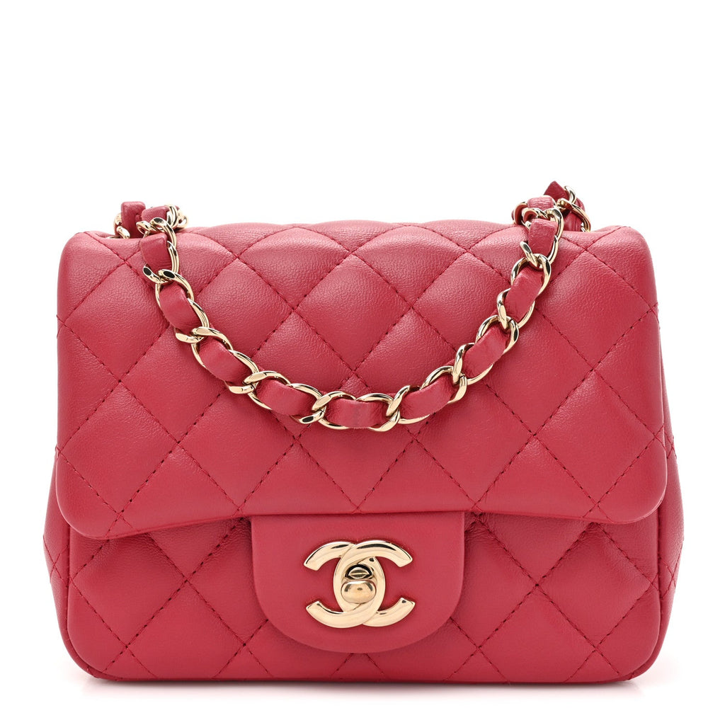 Chanel Lambskin Quilted Mini Square Flap Dark Pink
