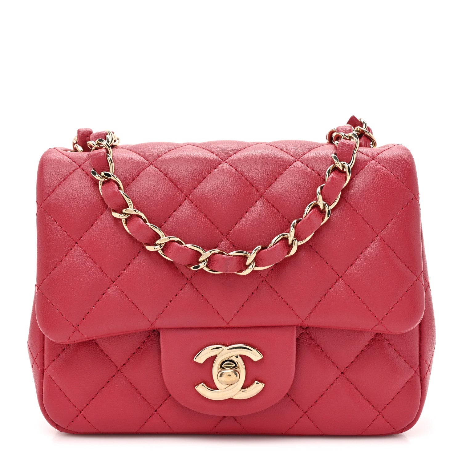 Chanel Lambskin Quilted Mini Square Flap Dark Pink