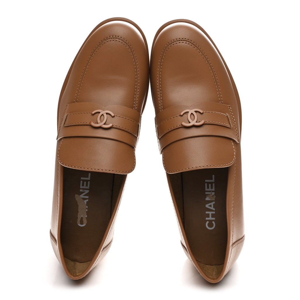 Calfskin CC Platform Loafers 41 Beige
