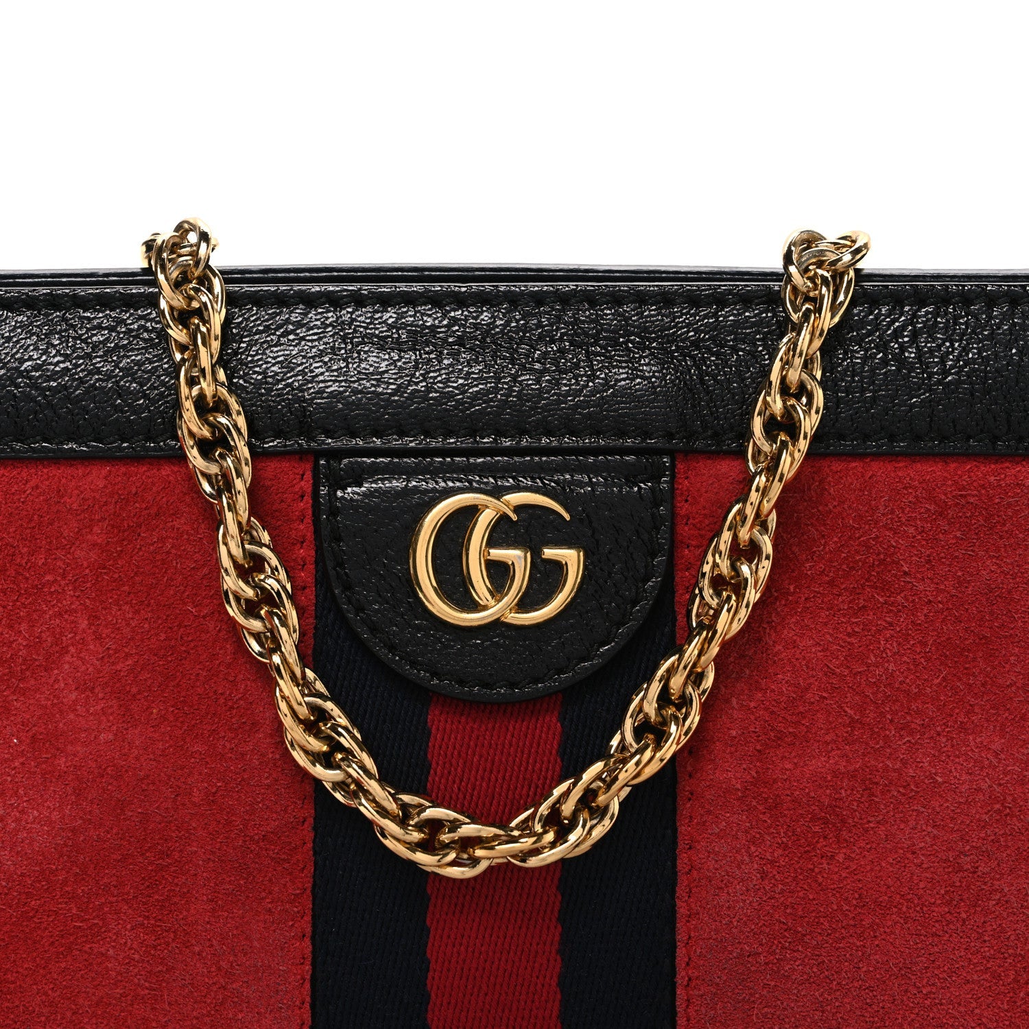 Gucci Suede Patent Web Small Ophidia Chain Shoulder Bag Hibiscus Red Black