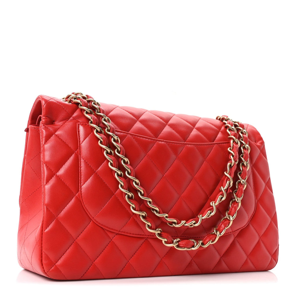 Chanel Lambskin Quilted Jumbo Double Flap Red