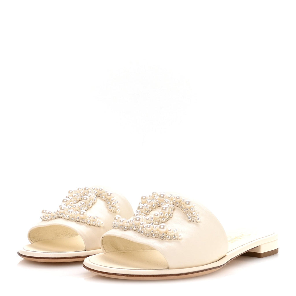 Lambskin Pearl CC Mules 38.5 Ivory