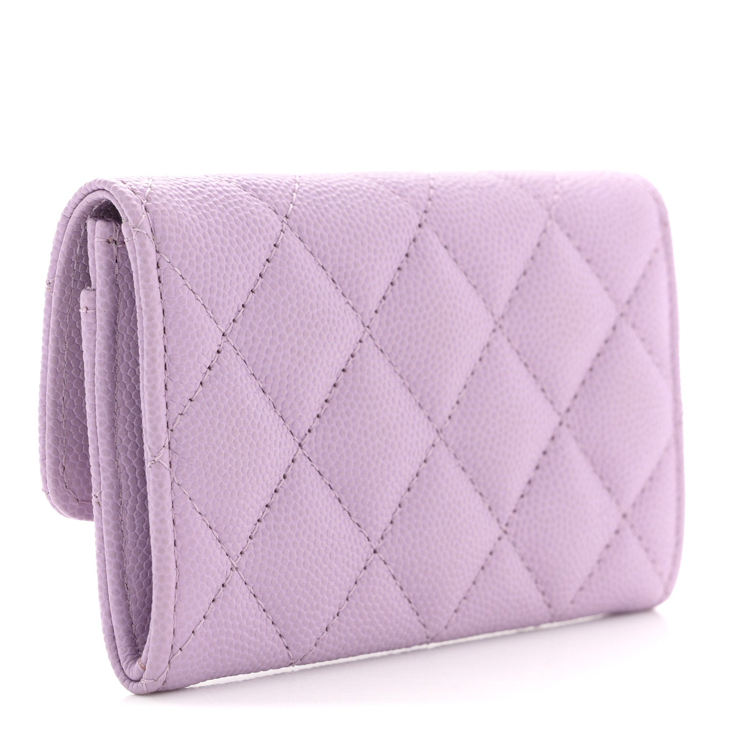 Caviar Quilted CC Logo Flap Wallet Light Purple