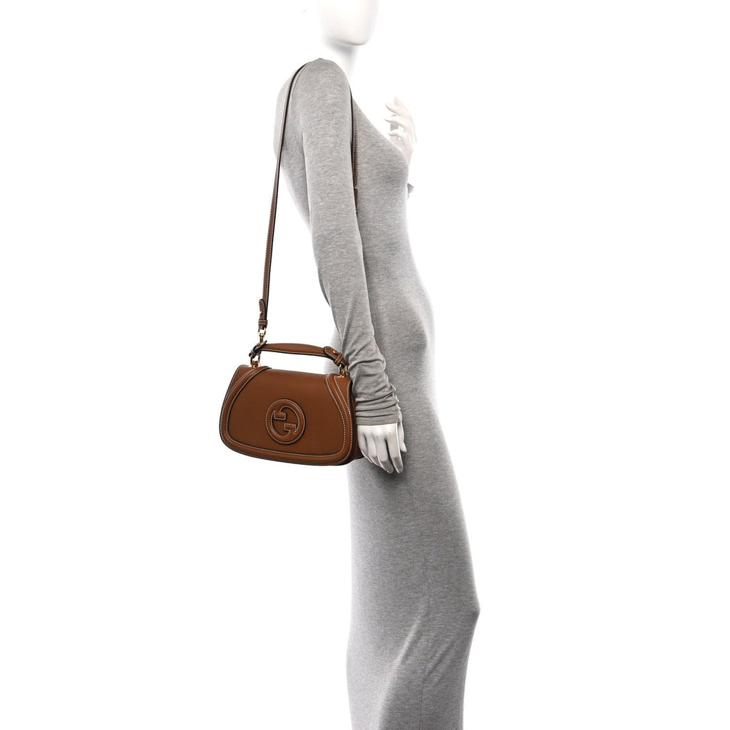 Gucci Roxy Calfskin Medium Blondie Top Handle Bag Brown