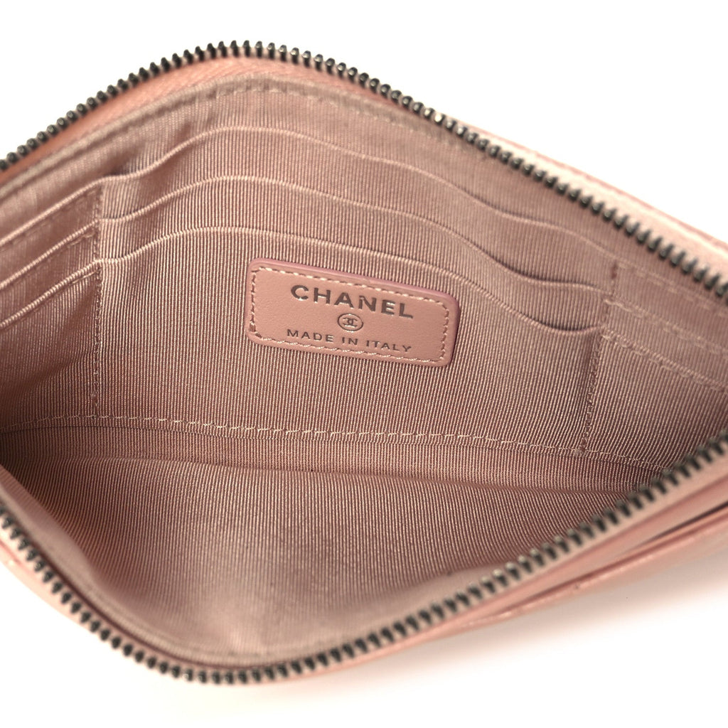 Aged Calfskin Quilted Gabrielle Zip Pouch Pink