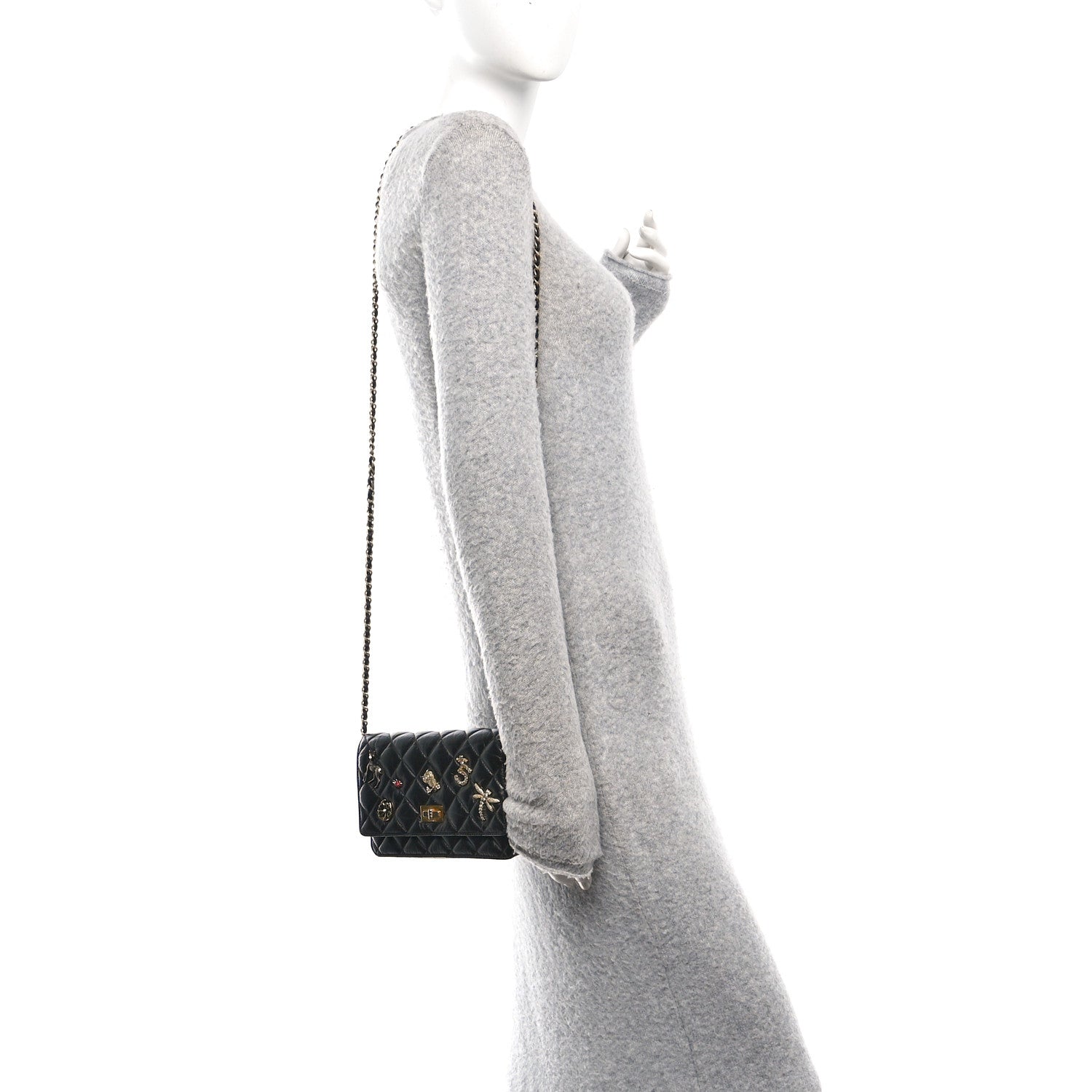 Chanel Aged Calfskin Lucky Charms 2.55 Reissue Wallet on Chain WOC Black