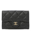 Caviar Quilted Flap Card Holder Wallet Black