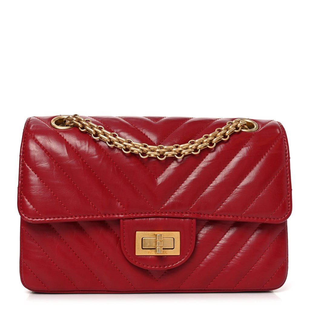Chanel Aged Calfskin Chevron Quilted 2.55 Reissue Mini Flap Dark Red