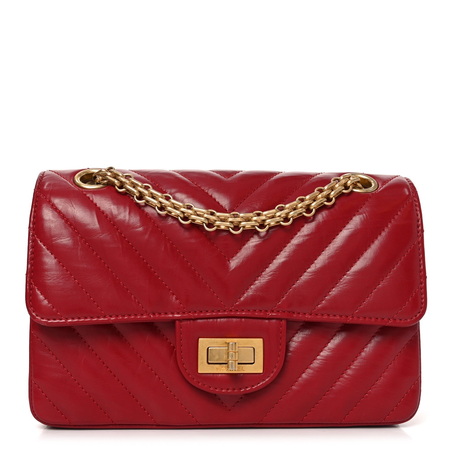 Chanel Aged Calfskin Chevron Quilted 2.55 Reissue Mini Flap Dark Red