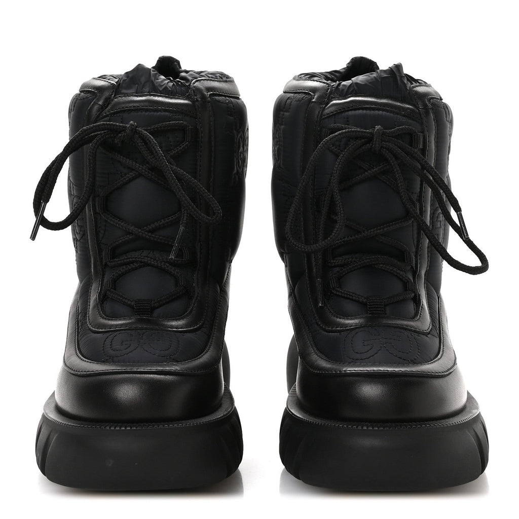 Gucci Nylon Calfskin GG Matelasse Lace Up Platform Ankle Boots 37 Black