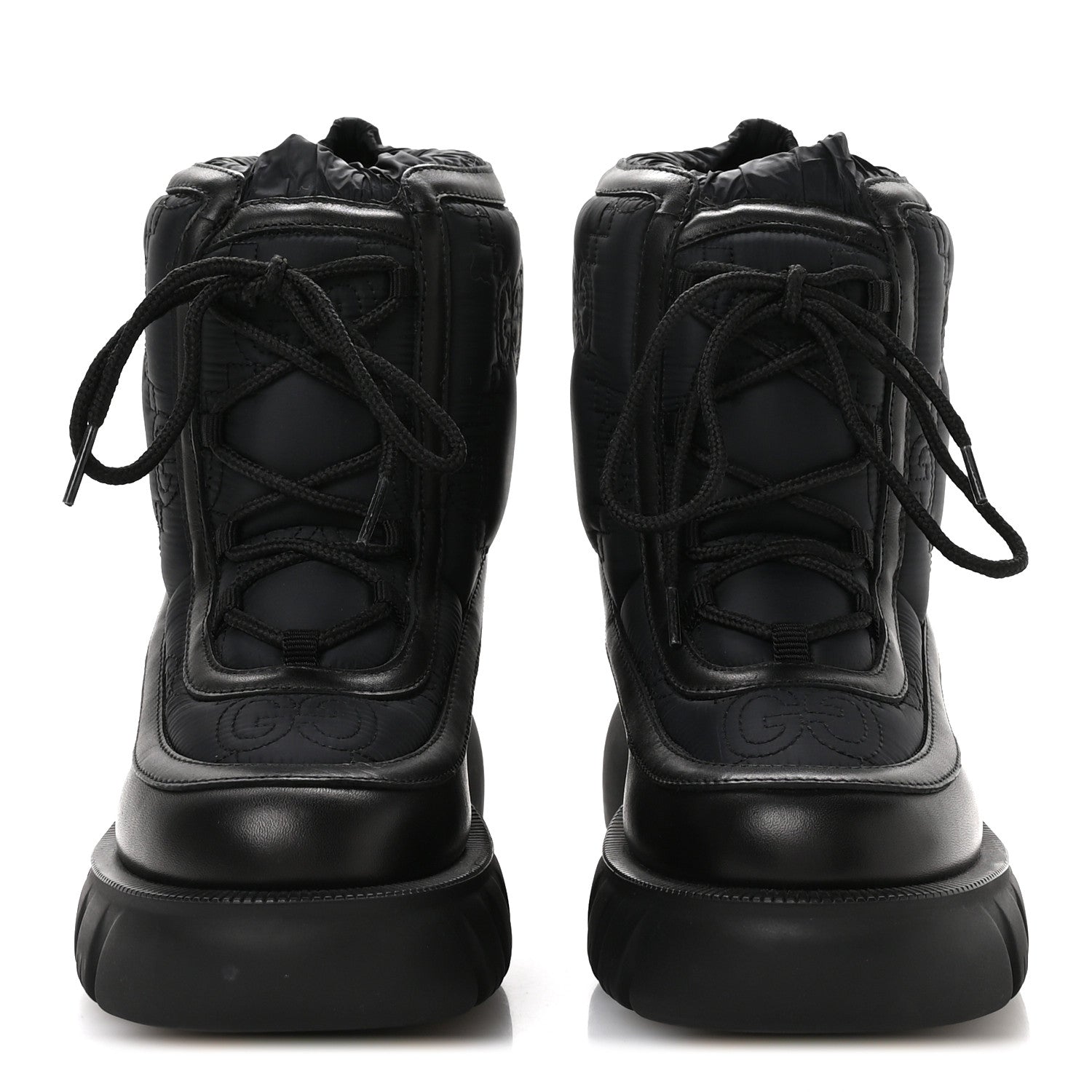 Gucci Nylon Calfskin GG Matelasse Lace Up Platform Ankle Boots 37 Black