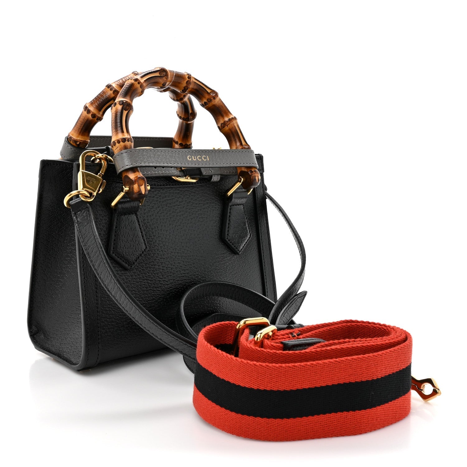 Gucci Textured Dollar Calfskin Web Mini Diana Tote Bag Black