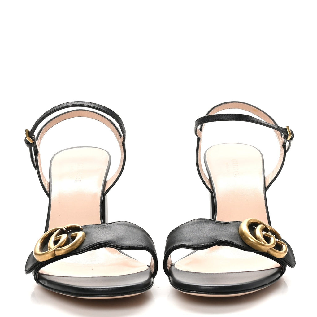 Gucci Lifford Calfskin GG Marmont Ankle Wrap 75mm Sandals 37.5 Black