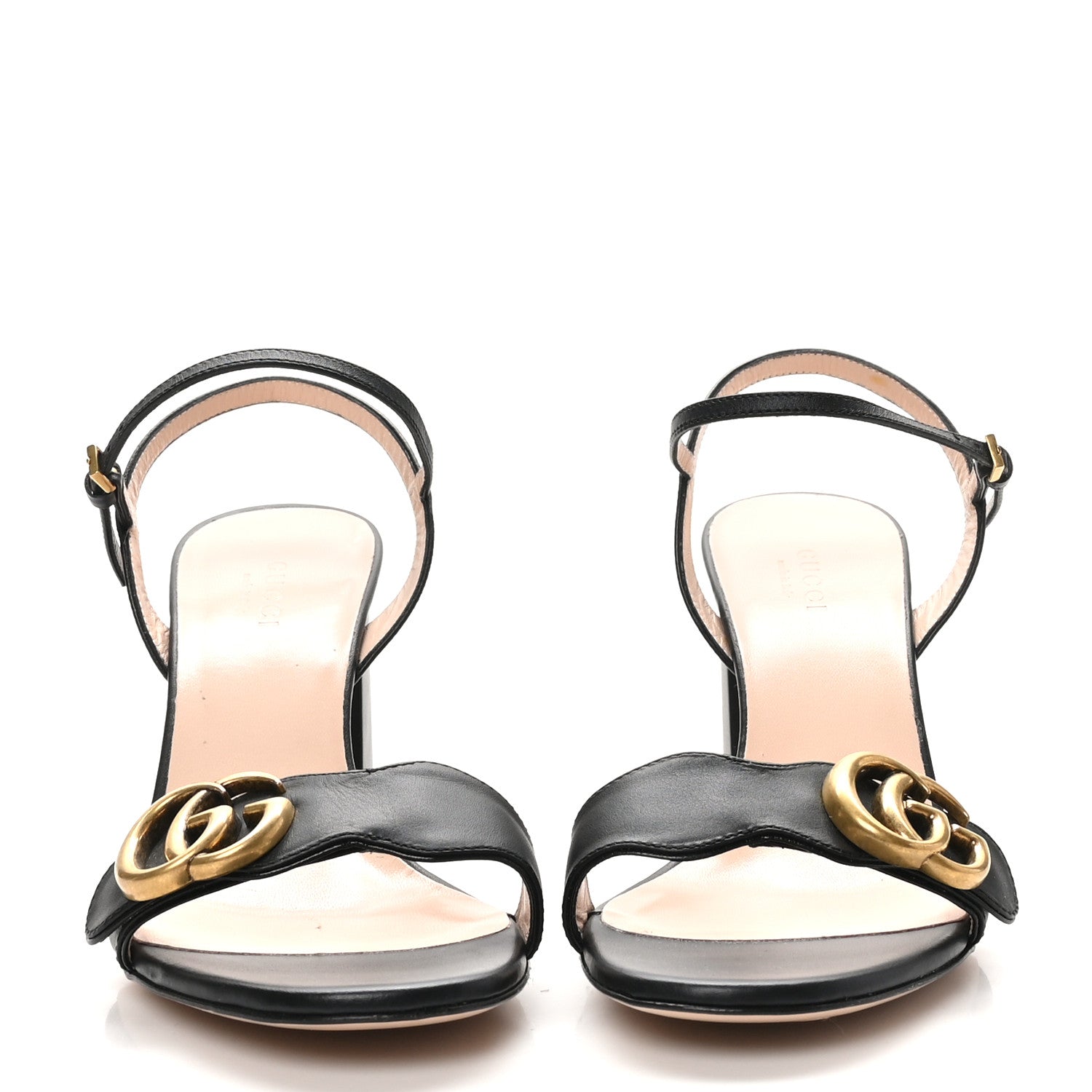 Gucci Lifford Calfskin GG Marmont Ankle Wrap 75mm Sandals 37.5 Black