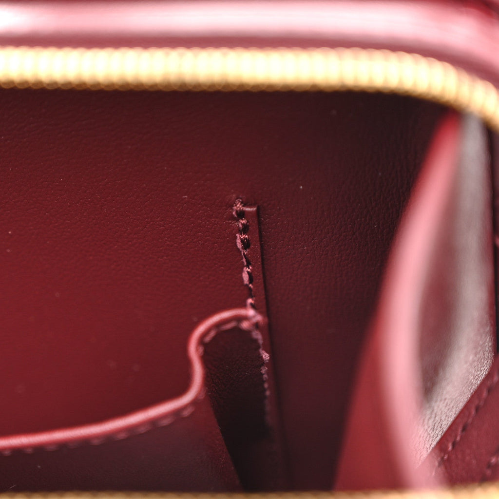 Chanel Calfskin Quilted Studded Square Vanity Case Burgundy