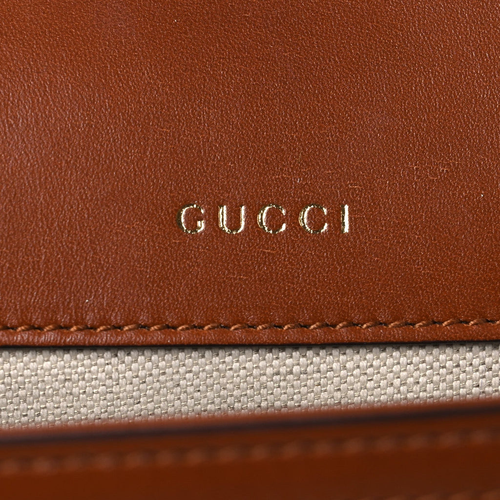 Gucci New Canvas Charisma Calfskin Crystal GG Monogram Mini Horsebit 1955 Shoulder Bag Camel Ebony