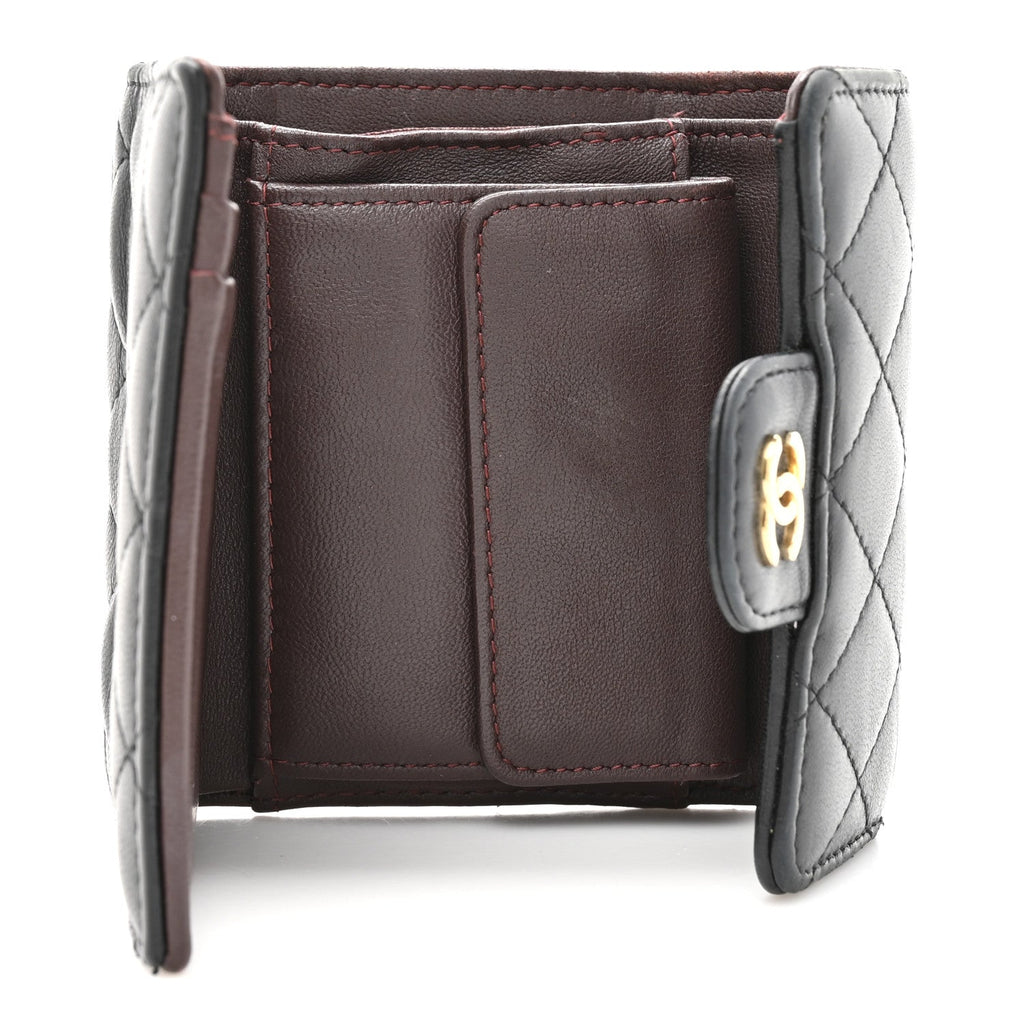 Lambskin Quilted Compact Flap Wallet Black