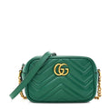 Gucci Calfskin Matelasse Small GG Marmont Chain Shoulder Bag Emerald Green
