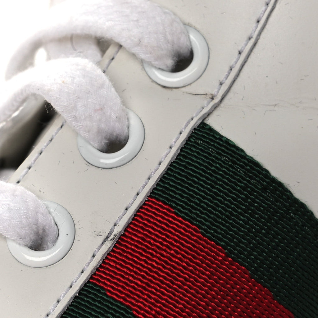 Gucci Calfskin Ayers Bee Embroidered Womens Ace Sneakers 38 White Green