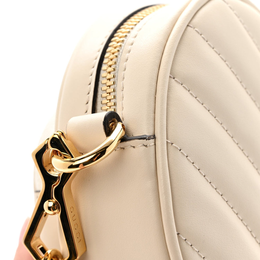 Gucci Calfskin Matelasse Diagonal Mini Interlocking G Heart Shoulder Bag Mystic White