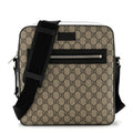 Gucci GG Supreme Monogram Flat Messenger Bag Beige Black New Acero