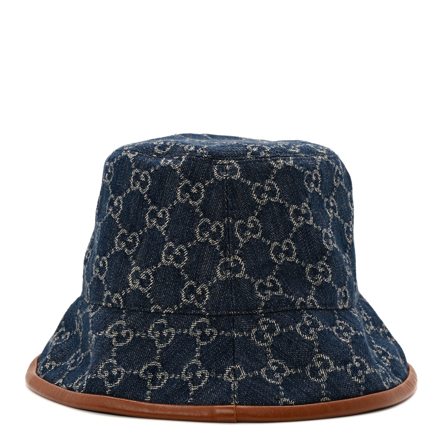 Gucci Washed Jacquard Denim Nappa GG Monogram Oscar Bucket Hat L Denim Cuir