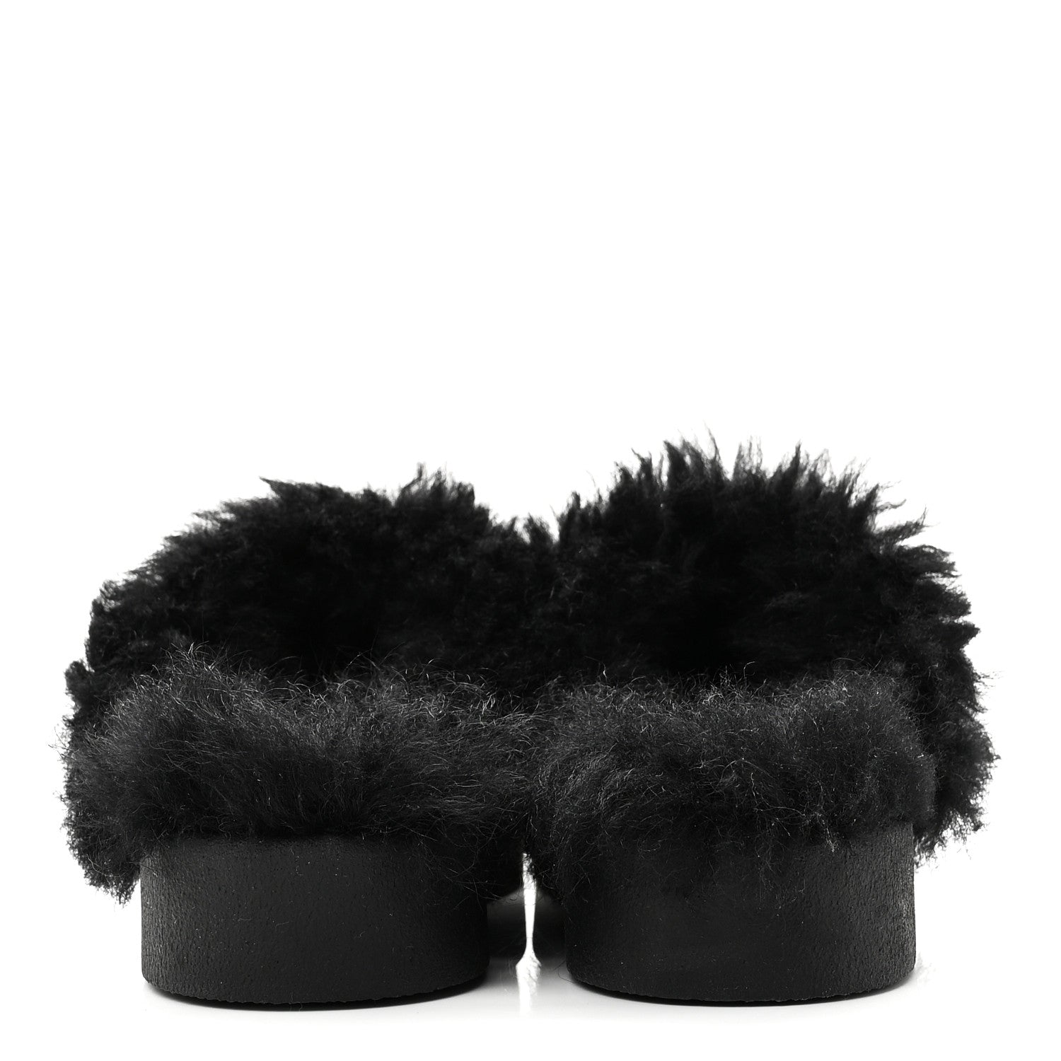 Chanel Suede Shearling CC Cap Toe Mules 36 Black