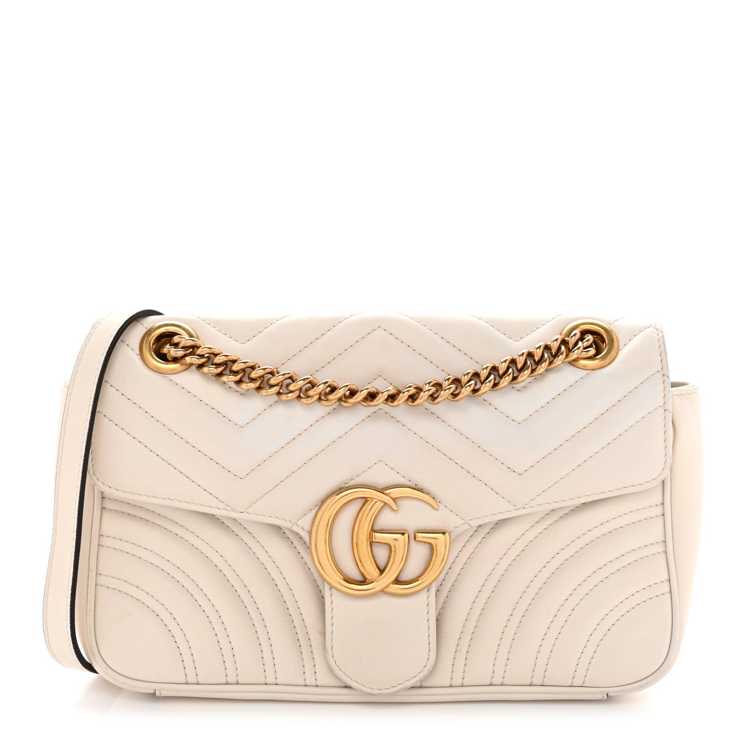 Gucci Calfskin Matelasse Small GG Marmont Shoulder Bag White