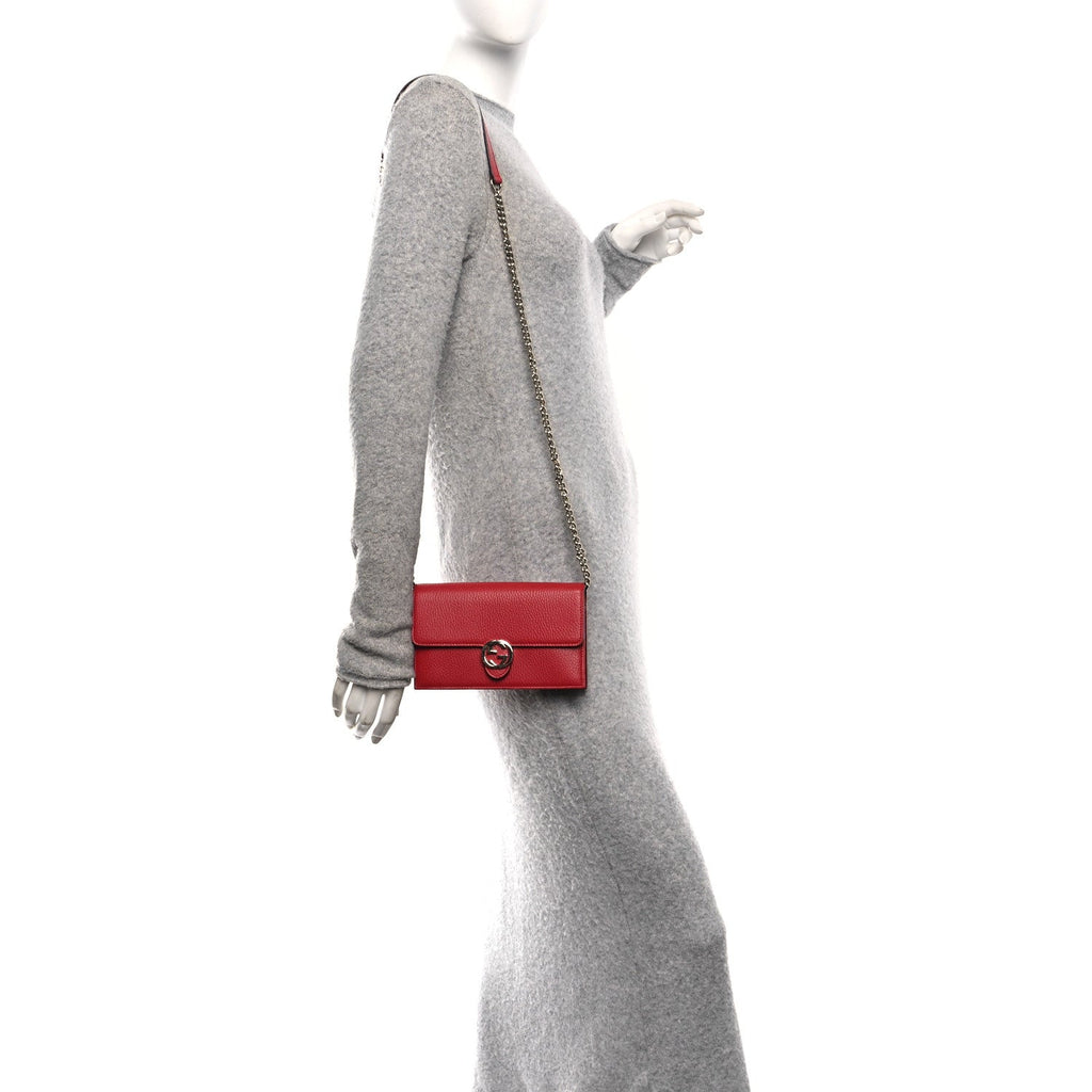 Gucci Dollar Calfskin Interlocking G Chain Wallet Red