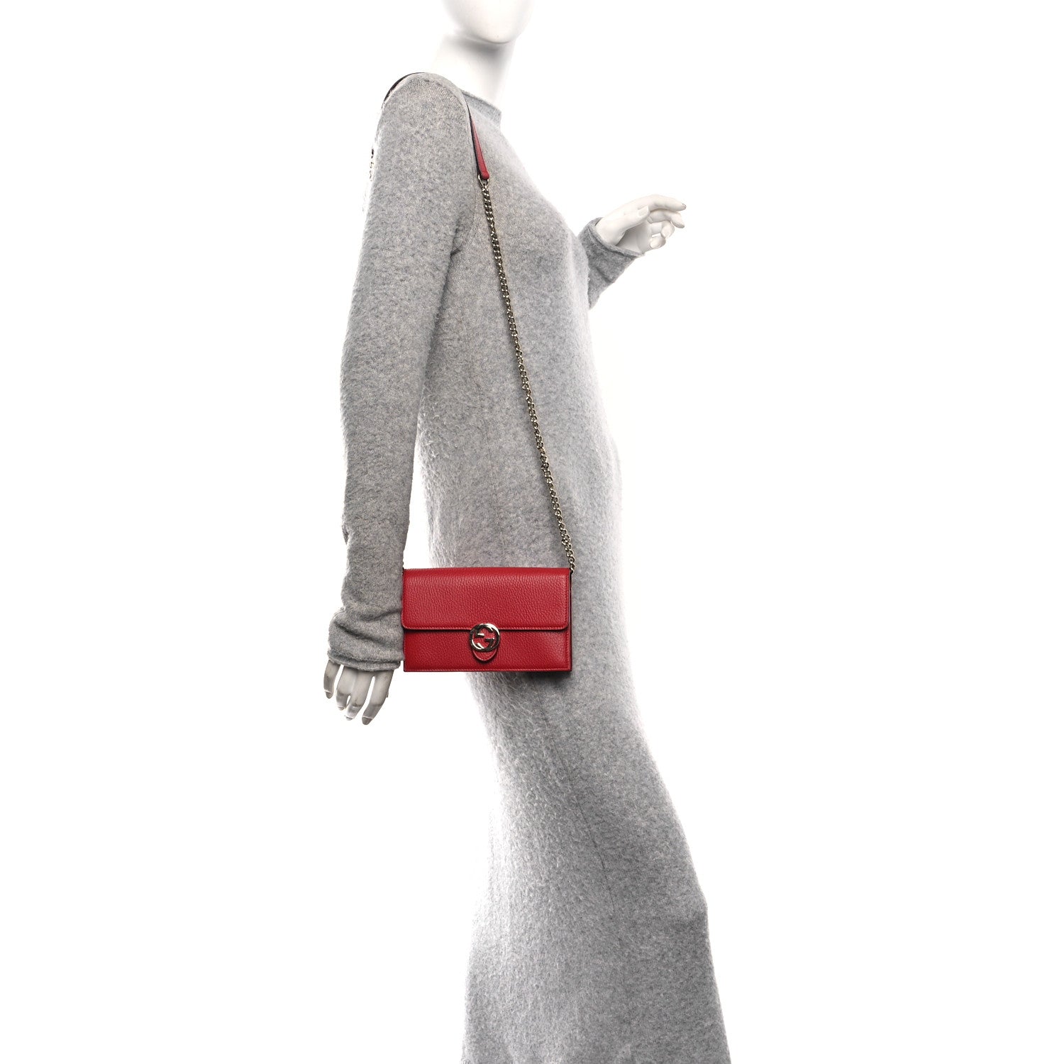Gucci Dollar Calfskin Interlocking G Chain Wallet Red