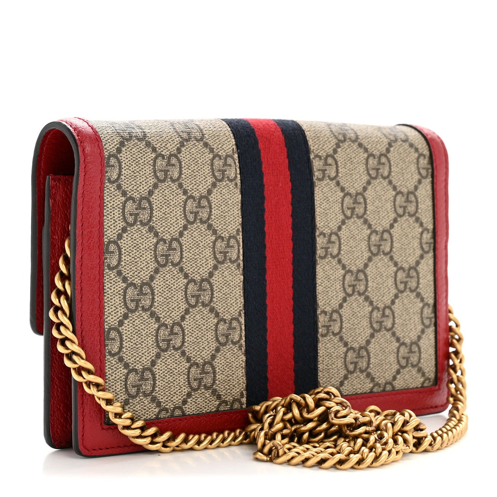 Gucci GG Supreme Monogram Web Queen Margaret Chain Wallet Red
