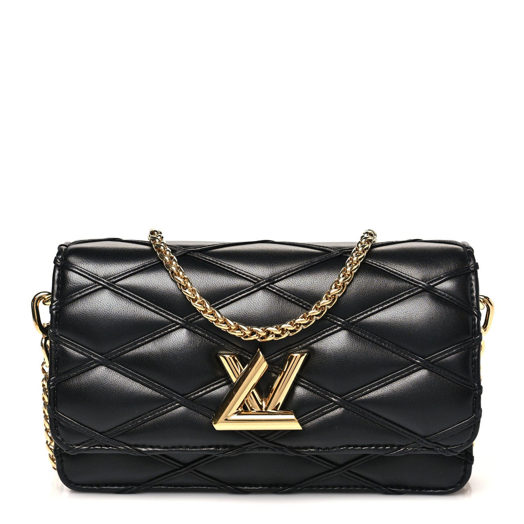 Louis Vuitton Lambskin Malletage Wallet On Chain GO-14 Black