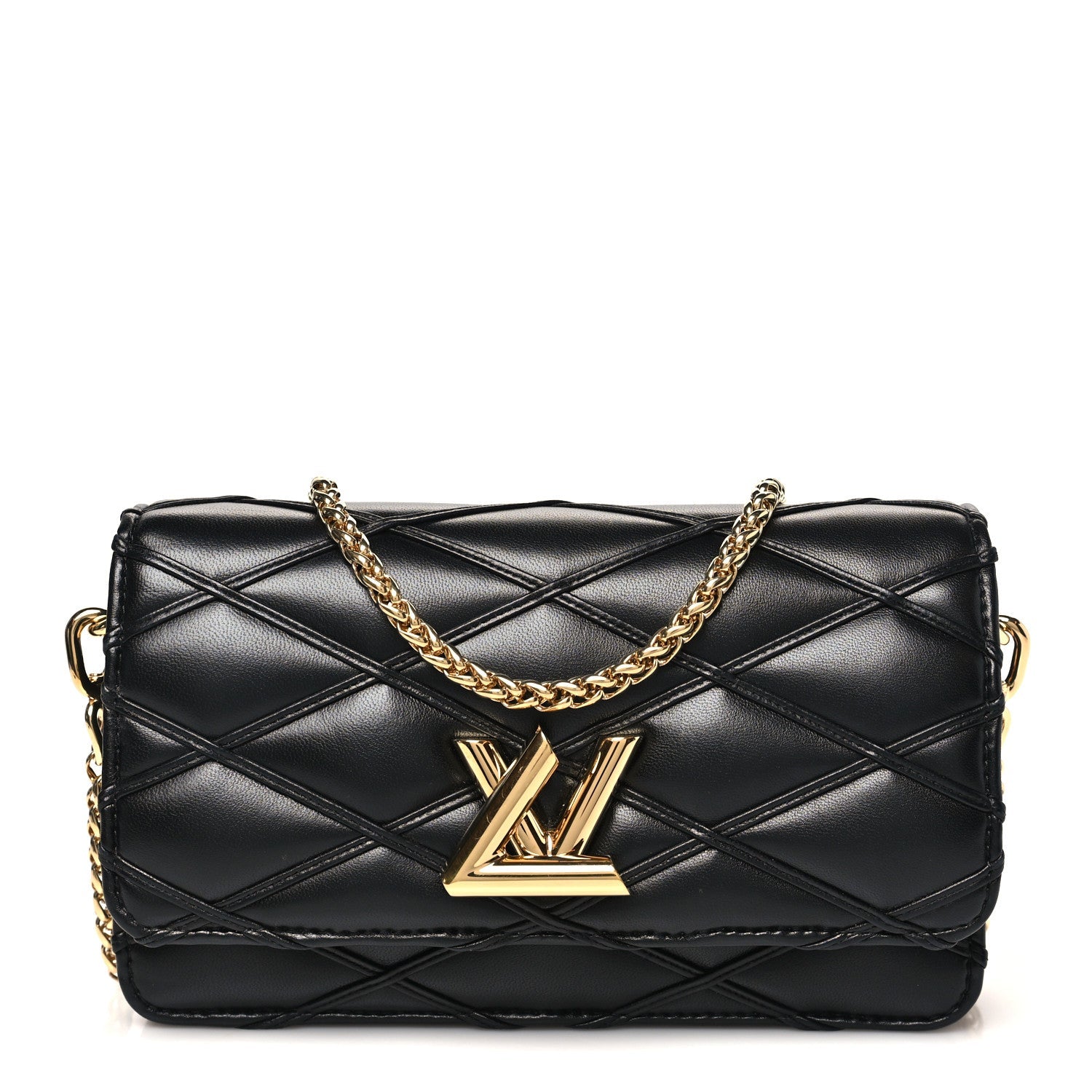 Louis Vuitton Lambskin Malletage Wallet On Chain GO-14 Black