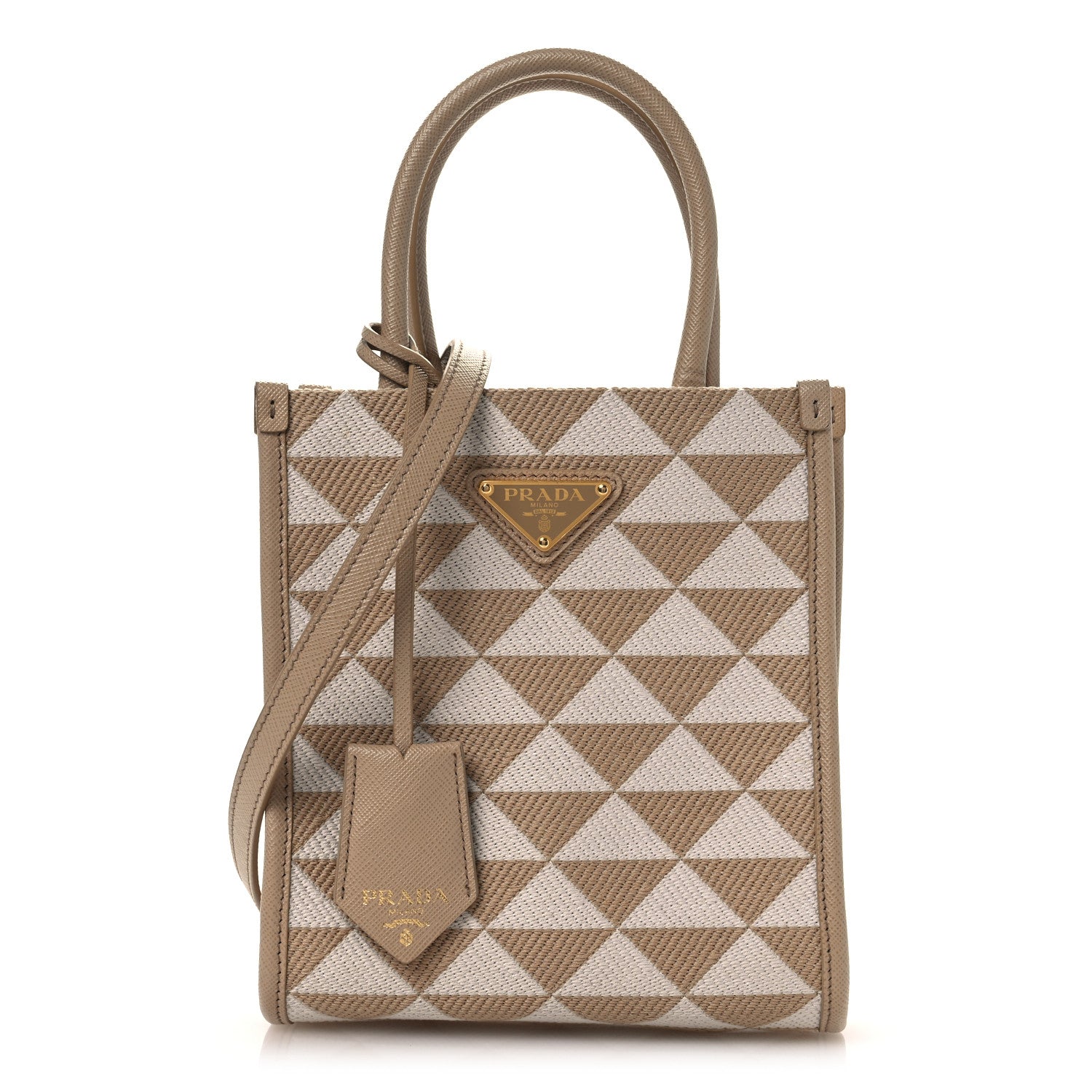 Prada Jacquard Saffiano Triangolo Symbole Embroidered Micro Tote Corda Talco