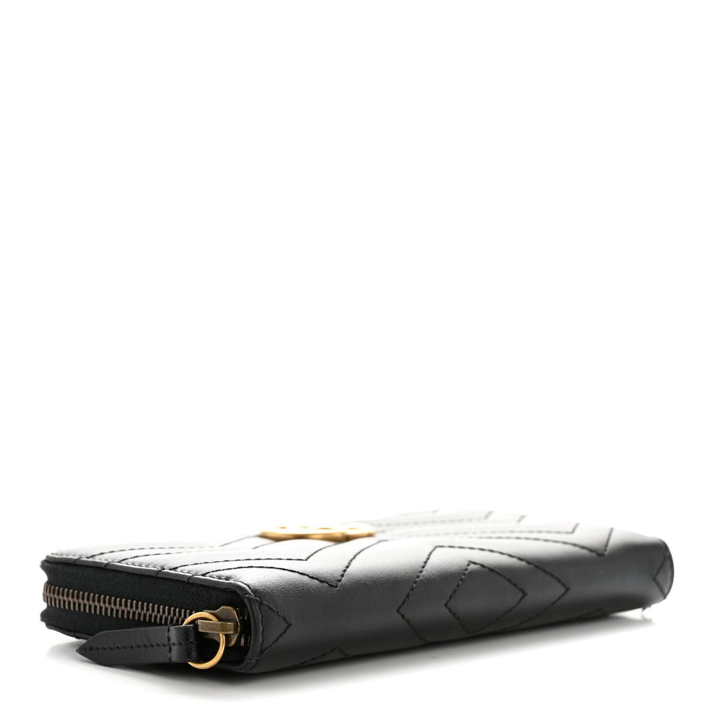 Gucci Calfskin Matelasse GG Marmont Zip Around Organizer Wallet Black