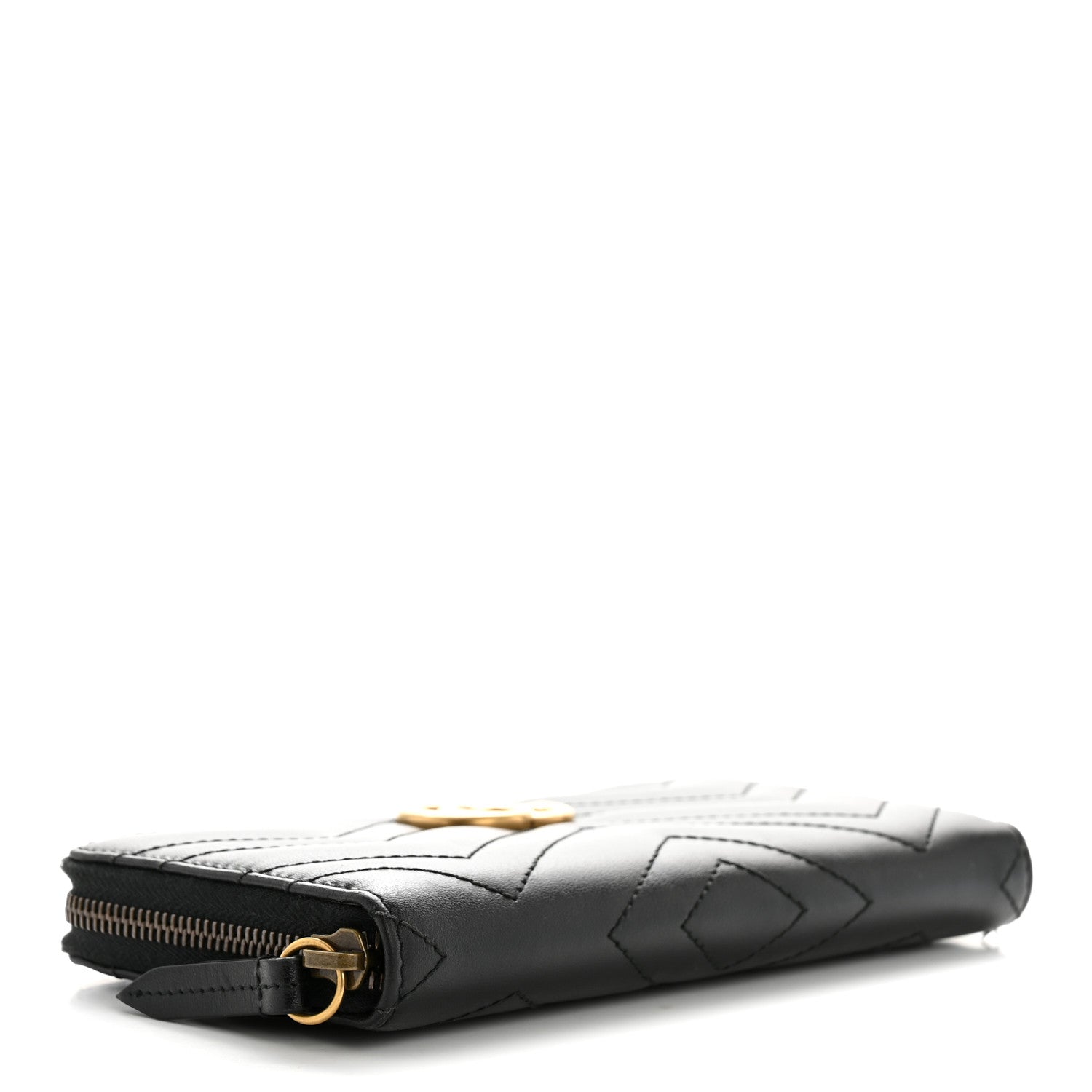 Gucci Calfskin Matelasse GG Marmont Zip Around Organizer Wallet Black